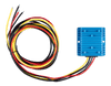Top-down view of blue Victron Orion IP67 24/12-20 DC-DC converter with coiled cables