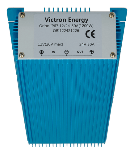 Close-up of the specification label for the Orion IP67 12/24-50A non-isolated converter