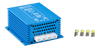 Angled view of a blue Victron Orion power converter with cooling fins and terminal block