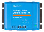 Top-down view of Victron Orion-Tr 12V 18A isolated DC-DC converter showing terminals and status LED