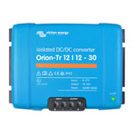 Front view of blue Victron Orion-Tr 12/12-30A isolated DC-DC converter with screw terminals