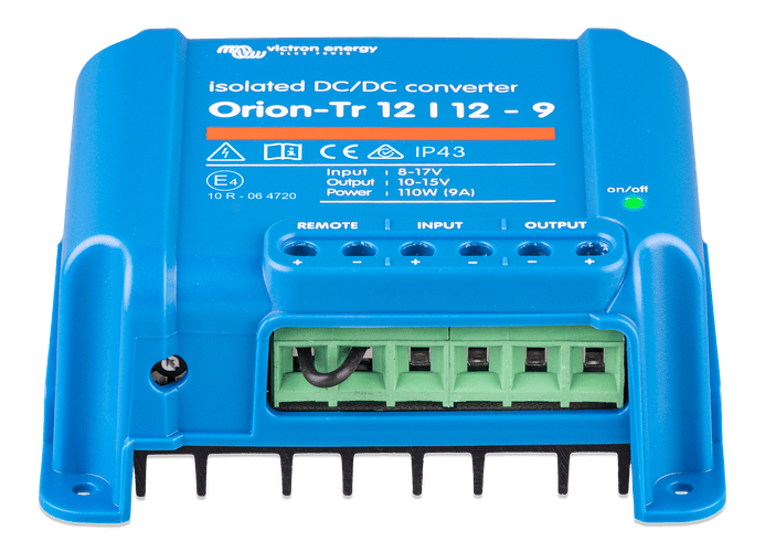 Front angled perspective of Victron Orion-Tr showing interface layout