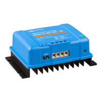 Angled side view of the DC-DC converter showing the product label and housing