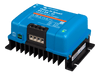 Perspective view of the blue Victron Orion-Tr Smart charger showing the heat sink and terminal port