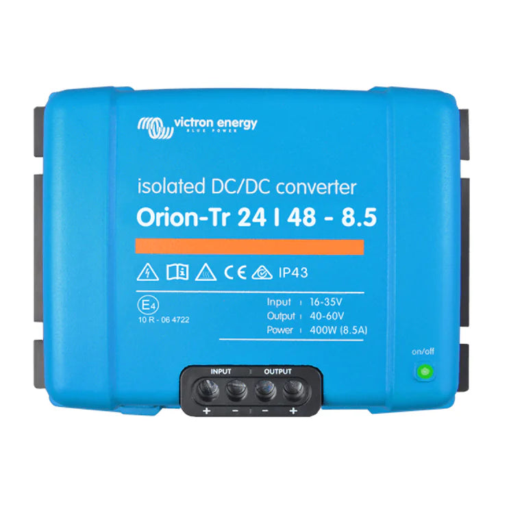 Blue Victron Orion-Tr 24/48-8.5 isolated DC-DC converter front view