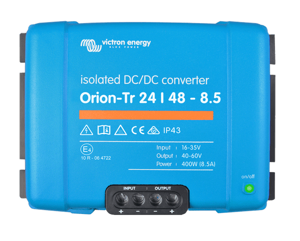 Blue Victron Orion-Tr 24/48-8.5 isolated DC-DC converter front view