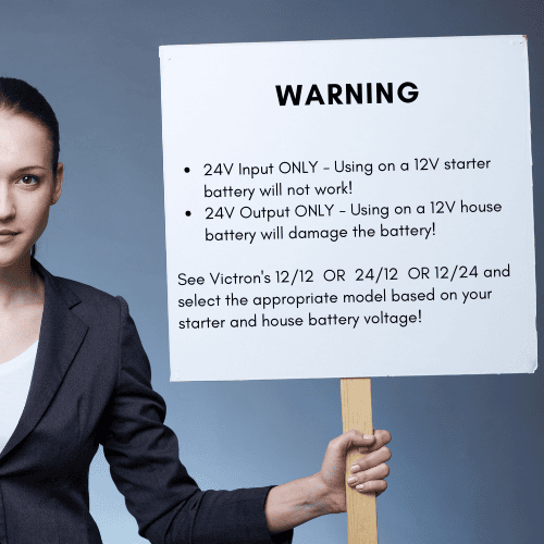 Warning sign for 24V input and output specific voltage requirements