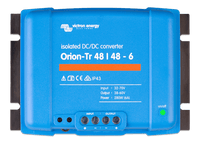 Front view of blue Victron Orion-Tr 48/48-6 isolated DC-DC converter with screw terminals