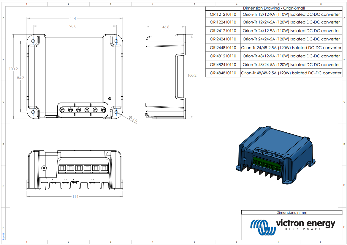 Technical dimensional drawing of Orion-Tr converter with measurements in millimetres