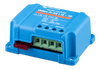 Side perspective of blue Victron 24V to 12V power converter with mounting base