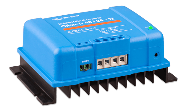 Right side angled view of the Victron Orion-Tr DC-DC converter housing