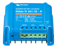 Angled view of Victron 24V to 12V converter showing input and output terminal blocks