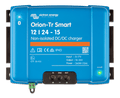 Front view of Victron Orion-Tr Smart 12/24-15 non-isolated DC-DC charger with terminal labels