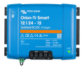 Front view of blue Victron Orion-Tr Smart 12/24-15A isolated DC-DC charger