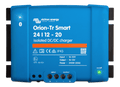 Top-down view of a blue Victron Orion-Tr Smart 24/12-20A isolated DC-DC charger