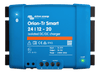 Top-down view of a blue Victron Orion-Tr Smart 24/12-20A isolated DC-DC charger
