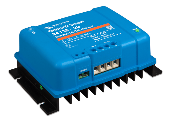 Side perspective view of the Orion-Tr Smart charger highlighting mounting points