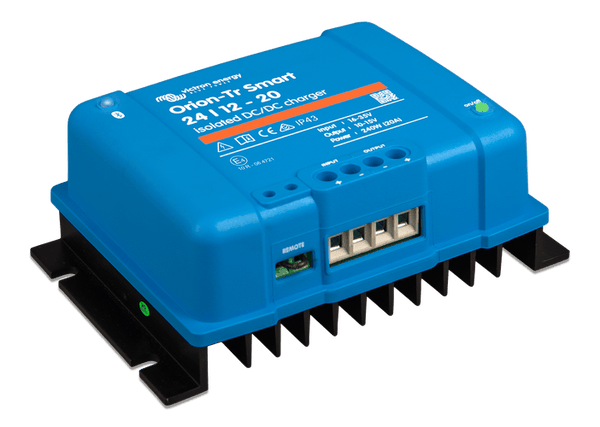 Side perspective view of the Orion-Tr Smart charger highlighting mounting points