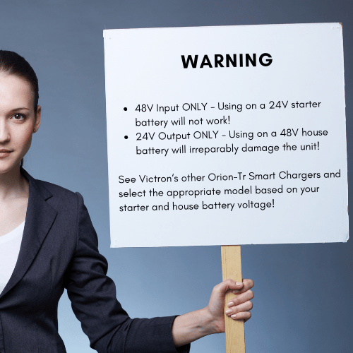 Selection warning guide for Orion-Tr Smart chargers regarding battery voltage compatibility