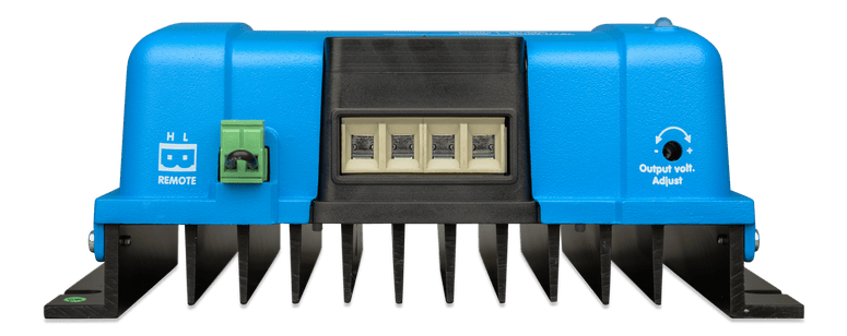 Technical front-on view of terminals and adjustment ports on the Orion-Tr isolated converter
