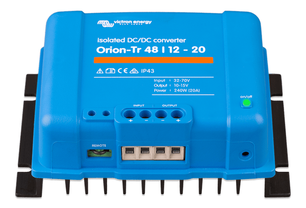 Bottom view of the Orion-Tr converter showing screw terminals and remote on-off port