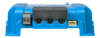 Close-up of terminal ports including screw terminals, remote input and VE.Direct port