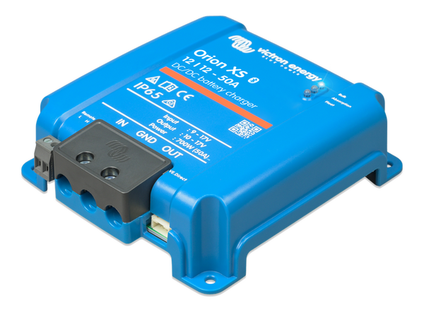 Perspective view of the Orion XS 12/12 50A battery charger housing