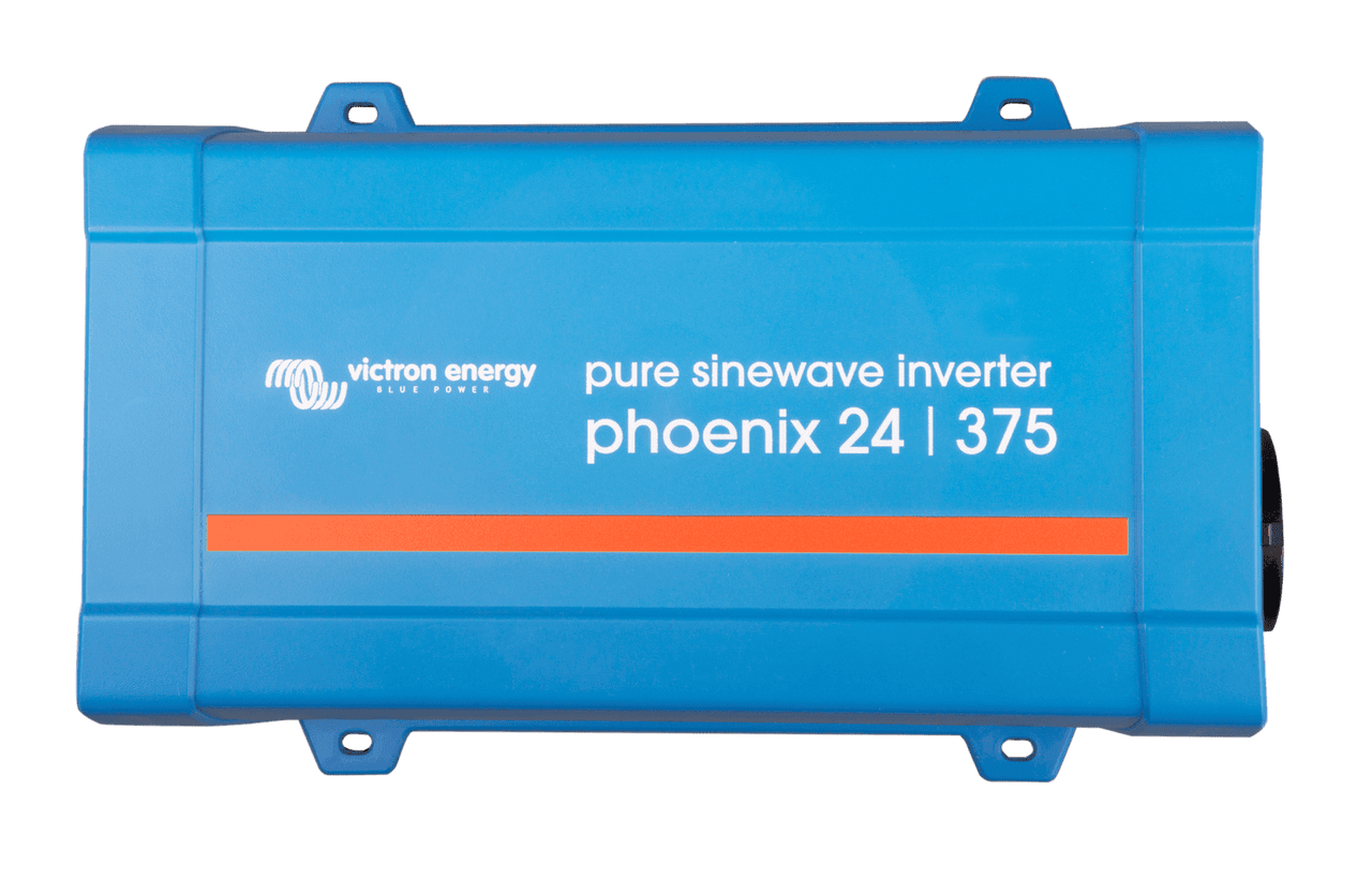 Top view of the blue Victron Phoenix 24/375 pure sine wave inverter housing