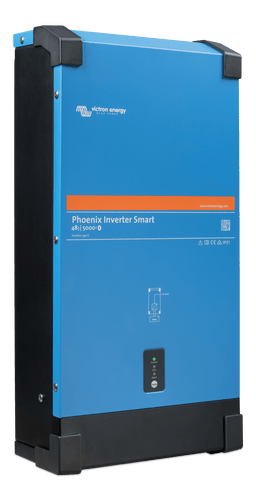 Left perspective view showing the side profile and front panel of the smart inverter