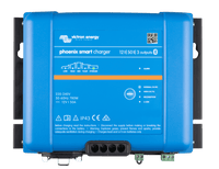 Front view of blue Victron Phoenix Smart 12V 50A battery charger with status LEDs and Bluetooth connectivity