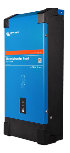 Right side angled view of the Victron Phoenix Smart Inverter 12/2000 in blue and black