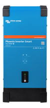 Front view of blue Victron Phoenix Smart Inverter 12/2000 showing status LEDs and sleek enclosure