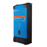 Angled profile view of the blue Victron 24V Phoenix Smart Inverter housing