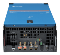 Bottom connection panel of the inverter showing DC terminals and AC output ports