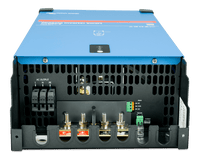 Bottom view of inverter showing AC output terminals and DC battery bolt connections