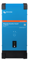 Front view of the blue Victron Phoenix Smart Inverter 24/1600 showing status LEDs and power button