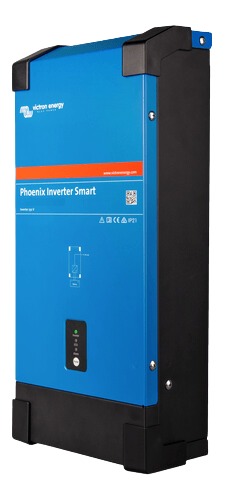 Right side perspective of the blue and black Phoenix Smart Inverter showing mounting points