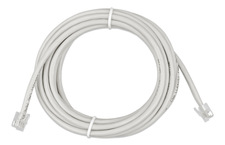 Coiled 10m grey RJ12 UTP cable with transparent modular connectors on both ends