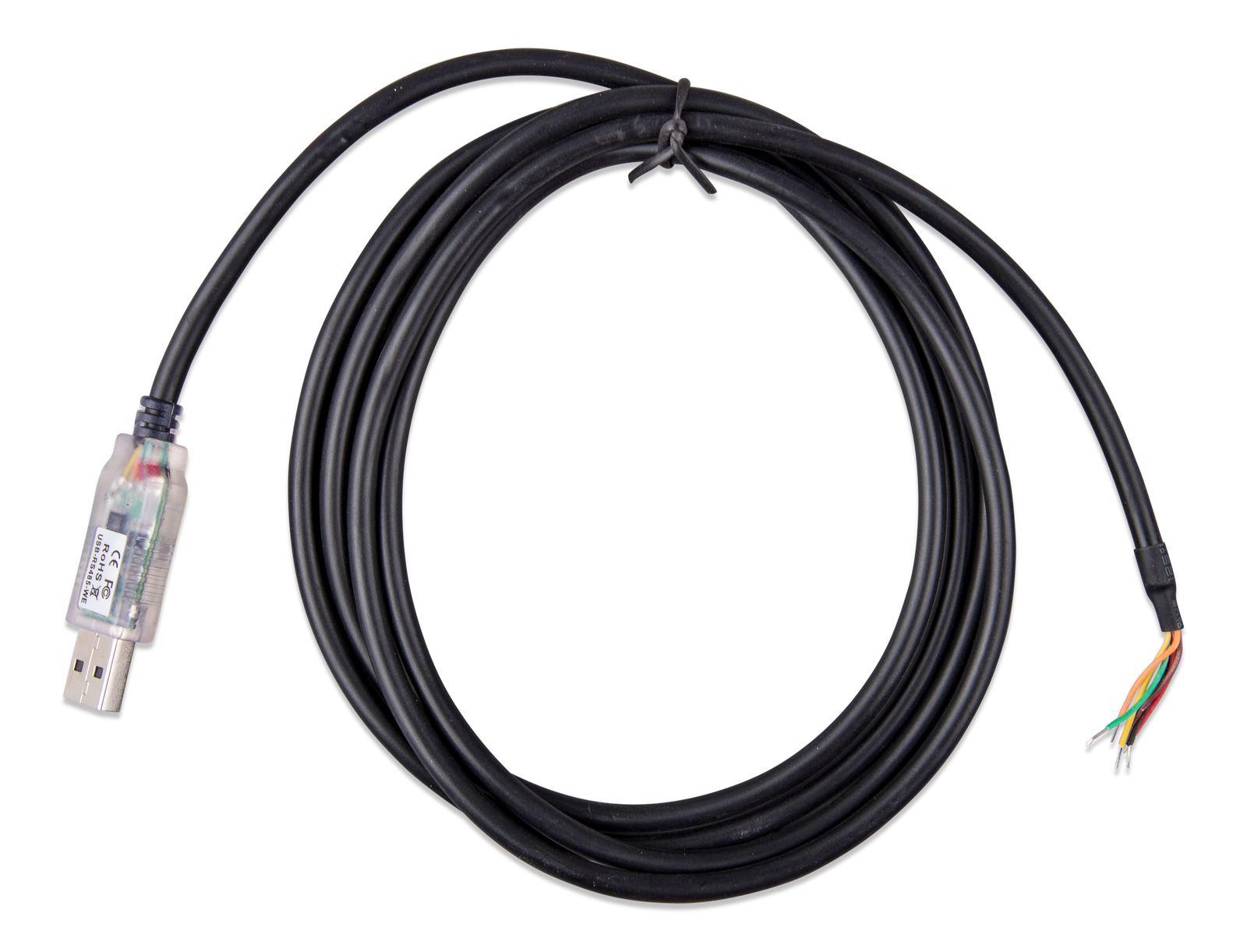 Victron 1.8m RS485 to USB interface cable with clear USB housing and stripped wire ends