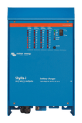 Front panel of a blue Victron Skylla-i 24V 80A battery charger with LED status display and power switch