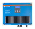 Front view of blue Victron Skylla-IP65 24V 35A battery charger with LCD display and cooling fins