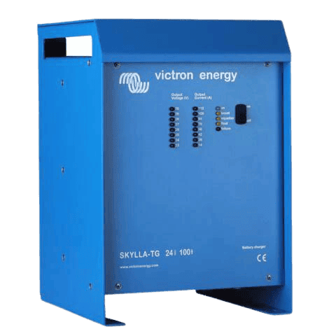 Victron Skylla-TG 24V 100A battery charger with blue metal enclosure and LED front panel