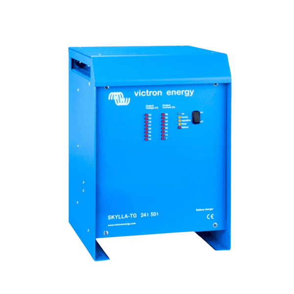 Victron Skylla-TG 24V 50A battery charger in blue metal enclosure with LED status display