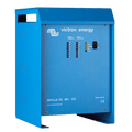 Front view of blue Victron Skylla-TG 48/25 battery charger showing LED status panel and power switch