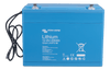 Angled front view of blue Victron lithium battery showing durable enclosure and top terminals