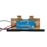 Front view of Victron SmartShunt 1000A IP65 with blue Bluetooth module and brass terminals