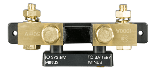 Top-down view of the SmartShunt highlighting negative connection points for battery and system