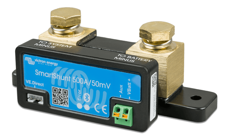 Victron SmartShunt 500A Bluetooth battery monitor with solid brass terminals and electronic control unit
