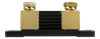 Close-up of brass terminal blocks with 500A and 50mV etched markings