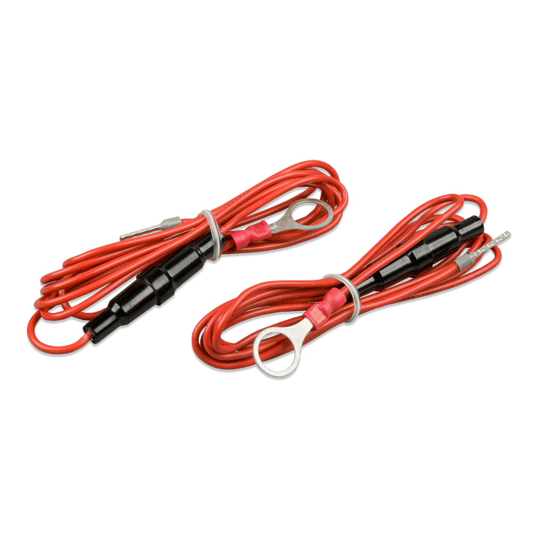 Pair of red connection cables with inline 1A fuses and ring terminals